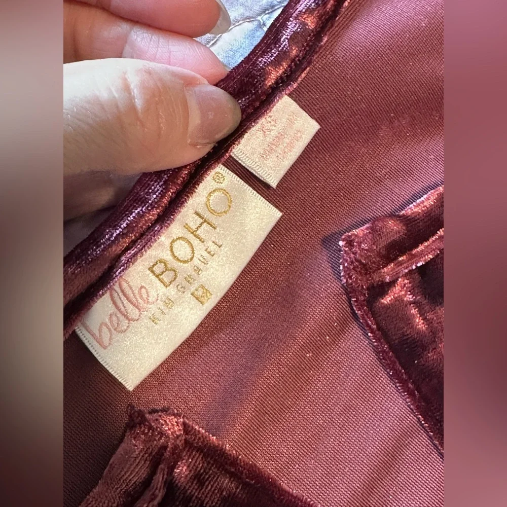 Belle by Kim Gravel Red Ruched Long Sleeve Gown - Picture 6 of 13